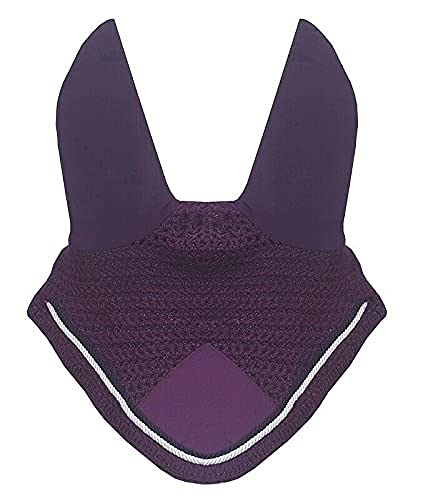 Horse Fly Bonnet Double Piping Ear Net Fly Veil Mask Breathable Cotton Crochet Horse Tack (Pony, Berry/Wine)